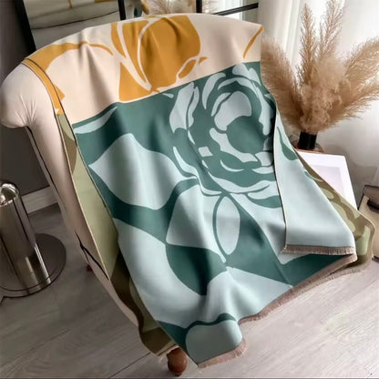 New Luxury Women Floral Cashmere Touch Flower Scarf - Warm Fringe Pashmina Shawl Bufanda UK