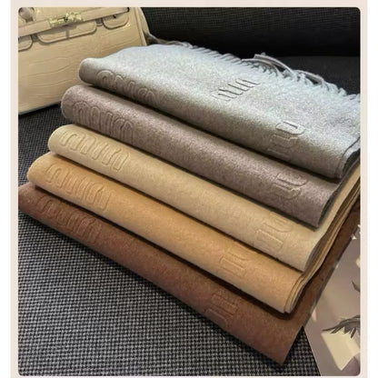 Fashion Design Blend Wool Scarf Women Embossed Simple Warm Muffler Female New Type Imitation Cashmere Thick Fringed Shawl Ladies Women Woollen