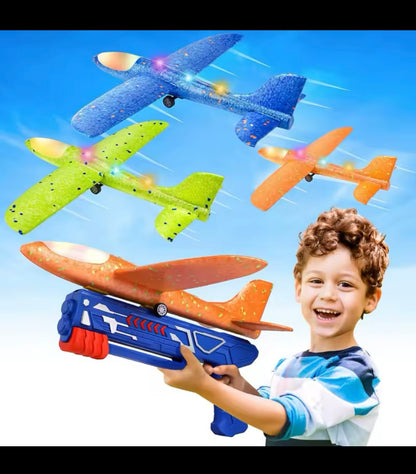 Kids Airplane Launcher Toys 12.2'' LED Foam Glider Catapult Gun Plane Toy for Boys Outdoor Flying Toys Birthday Gifts for Boys Kids Toys