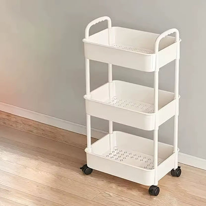 New Kitchen Home Refined Restroom Bedroom Baby Floor 3 Tier White Trolley Storage Rack - UK