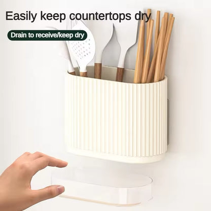 Household Kitchen Home Chopstick Holder Spoon Storage Box Drain Rack Wall Mounted Non Perforated Countertop Tableware Chopstick Cage