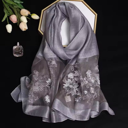 New Women Silk Satin Scarf Luxury Hijab Women Soft Embroidered Scarves Echarpe Shawl Large Wrap UK