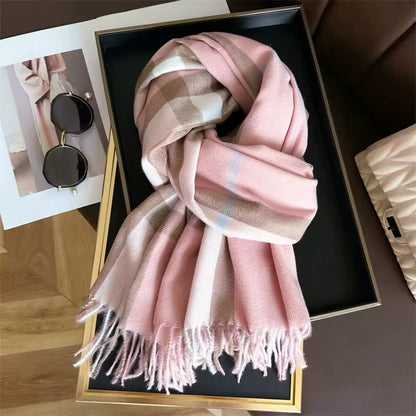 New Women Checked Pattern Cashmere Touch Scarf - Warm Fringe Pashmina Shawl Bufanda UK