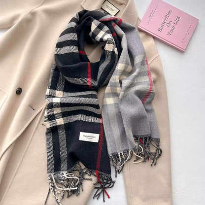 New Women Checked Pattern Cashmere Touch Scarf - Warm Fringe Pashmina Male Shawl Bufanda UK