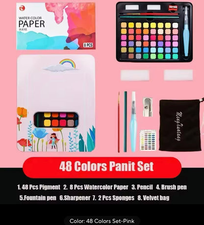 Professional Watercolor Paint Set 48 Colors Painting Set With Paint Brush Watercolor Paper Pigment Art Supplies Kids Accessories