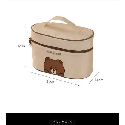 Lunch Bags Leather Bear Kids Large Capacity Bento Pouch for Children Thermal Insulated Cooler With Tableware Cup Tote Picnic Box Kids Accessories