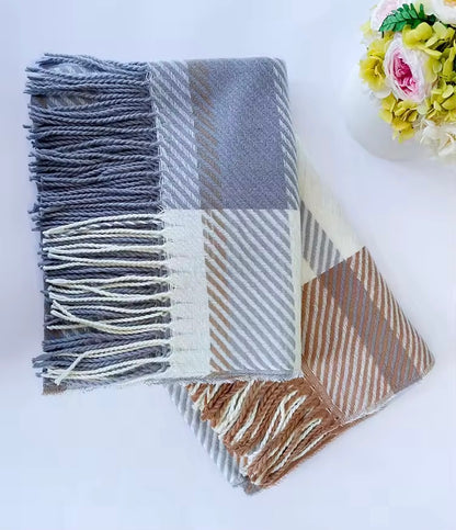 New Women Checked Pattern Cashmere Touch Scarf - Warm Fringe Pashmina Shawl Bufanda UK