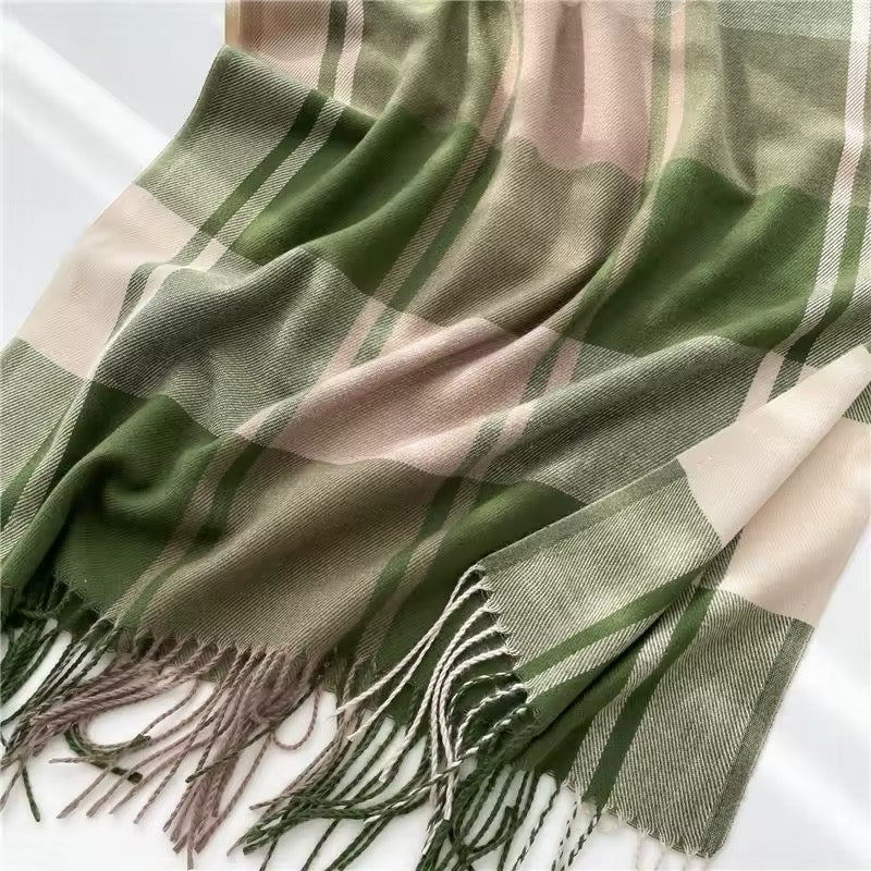 New Women Checked Pattern Cashmere Touch Scarf - Warm Fringe Pashmina Shawl Bufanda UK