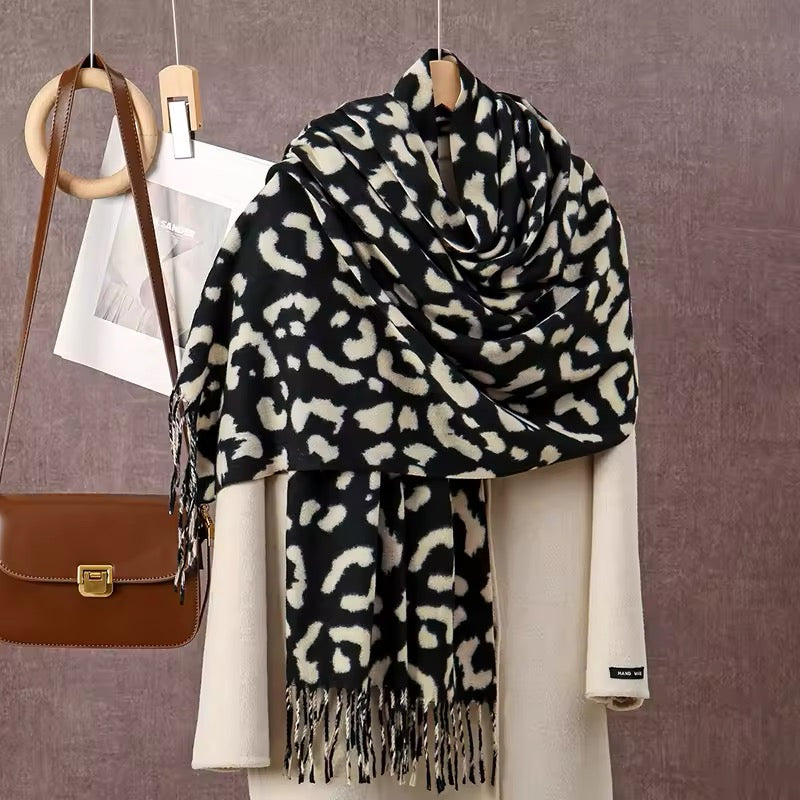 New Leopard Print Scarf Thickened Animal Cheetah Print Warm Cashmere Double Sided Scarves Luxury Pashmina Viscose Wool Fashion Shawl Women Allure UK