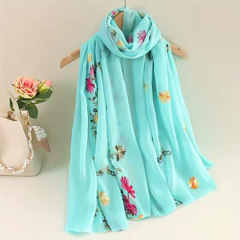 New Women Embroidered Scarf Elegant and Versatile for Women Embroidered Flower Long Summer Sunscreen Scarves Echarpe Shawl Large Wrap UK