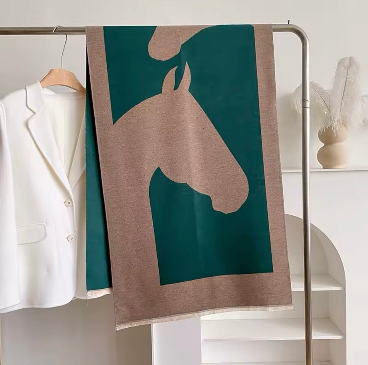 New Luxury Women Limited Edition Horse Design Cashmere Touch Scarf - Warm Fringe Pashmina Shawl Bufanda UK