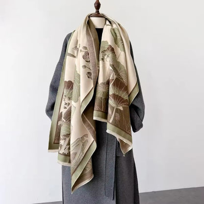 New Luxury Women Floral Cashmere Touch Landscape Scarf - Warm Fringe Pashmina Shawl Bufanda UK