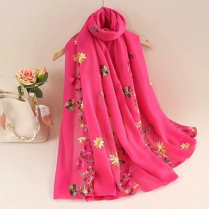 New Women Embroidered Scarf Elegant and Versatile for Women Embroidered Flower Long Summer Sunscreen Scarves Echarpe Shawl Large Wrap UK