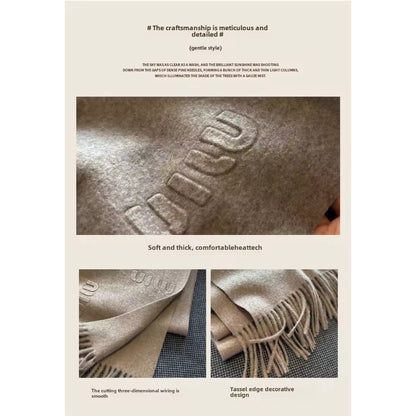 Fashion Design Blend Wool Scarf Women Embossed Simple Warm Muffler Female New Type Imitation Cashmere Thick Fringed Shawl Ladies Women Woollen