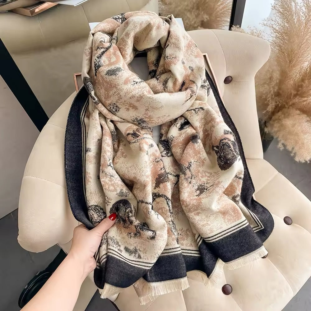 New Scarf Thickened Animal Forest & Women Floral Print Warm Cashmere Double Sided Scarves Luxury Pashmina Viscose Wool Fashion Shawl Women Allure UK