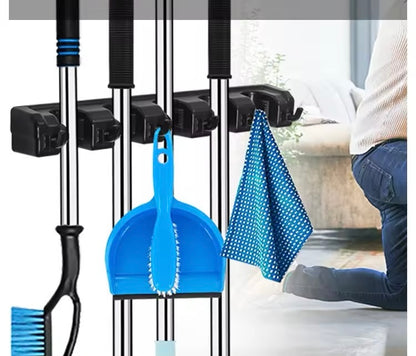 Wall Mounted Mop Holder 3/4/5 Position Multi-Functional Broom Hanger Shelf Home Kitchen Storage Black Magic Plastic Mop Holder Kitchen Home