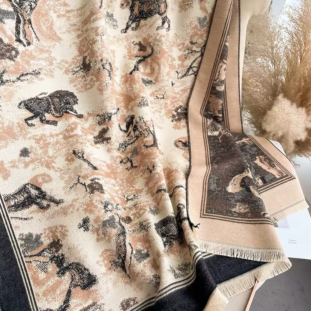 New Scarf Thickened Animal Forest & Women Floral Print Warm Cashmere Double Sided Scarves Luxury Pashmina Viscose Wool Fashion Shawl Women Allure UK