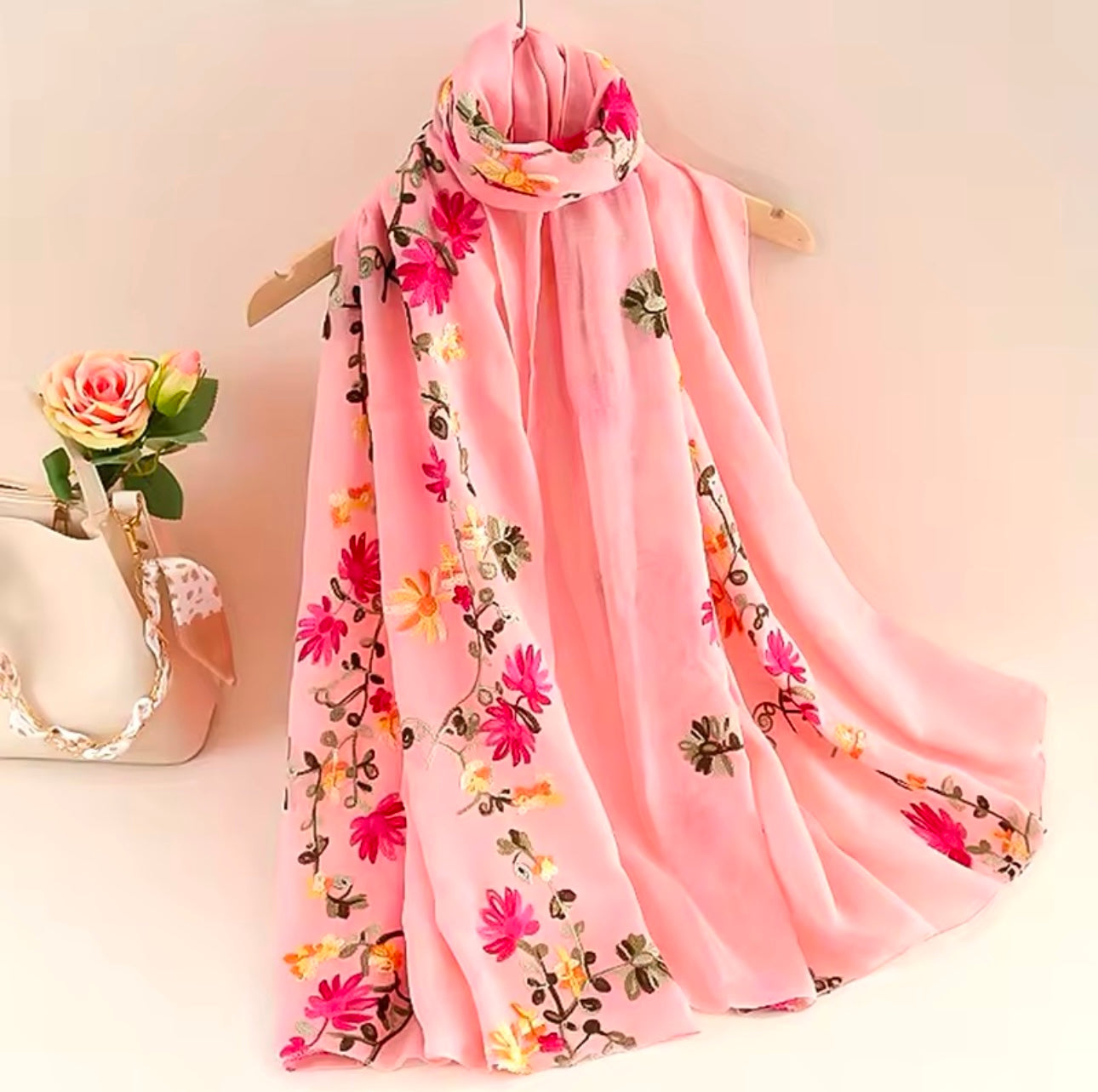 New Women Embroidered Scarf Elegant and Versatile for Women Embroidered Flower Long Summer Sunscreen Scarves Echarpe Shawl Large Wrap UK