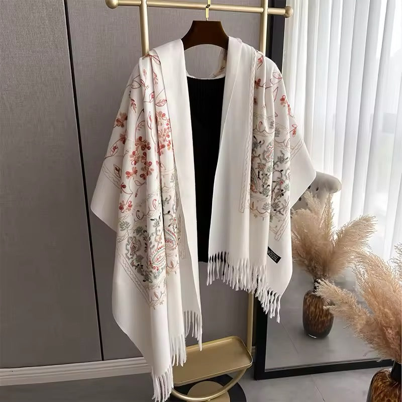 New Women Embroidered Scarf Elegant and Versatile for Women Floral Long Scarves Echarpe Shawl Large Wrap UK