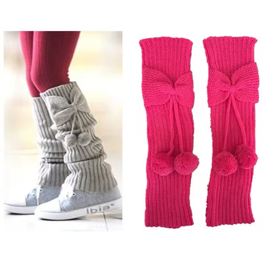 Fashion Kids Accessories Girls Bowknot Pompom Knit Leg Warmers Boot Socks Cuffs Toppers Christmas Gifts Botas Feminina