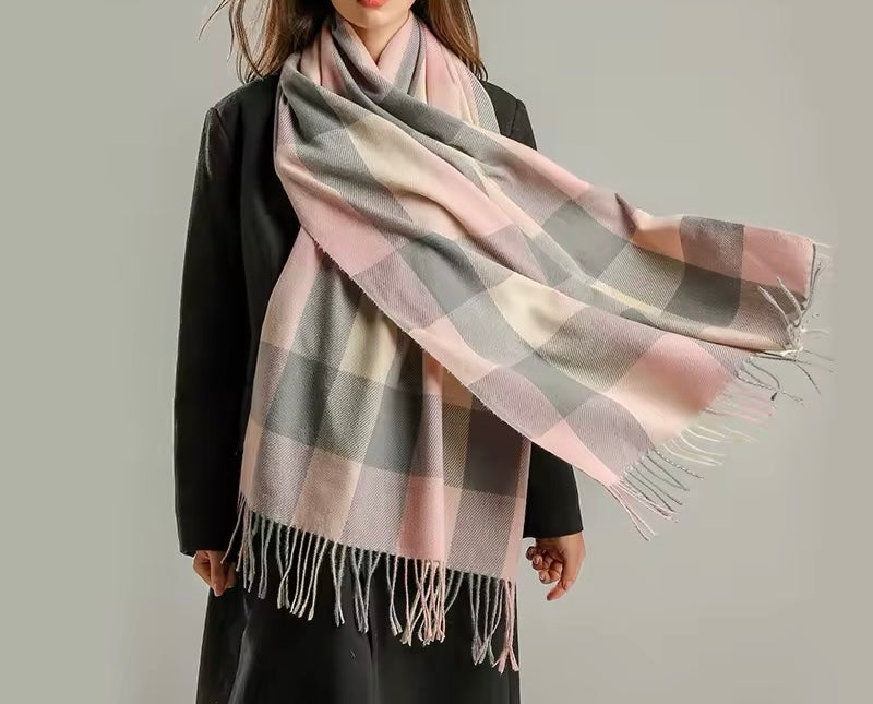 New Women Checked Pattern Cashmere Touch Scarf - Warm Fringe Pashmina Shawl Bufanda UK