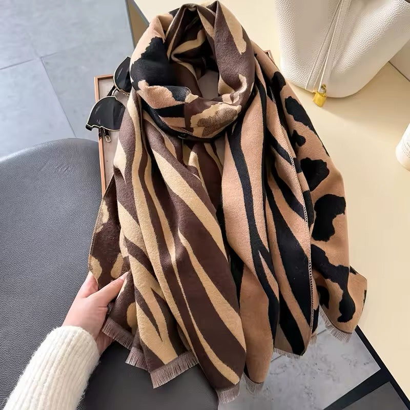 New Scarf Tiger and Leopard Print Scarf Thickened Animal Print Warm Cashmere Double Sided Scarves Luxury Pashmina Viscose Wool Fashion Shawl Women Allure UK