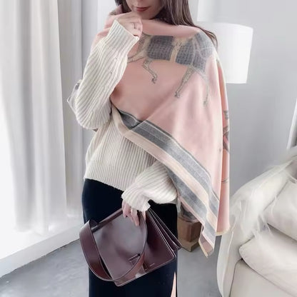 New Luxury Women Limited Edition Horse Design Cashmere Touch Scarf - Warm Fringe Pashmina Shawl Bufanda UK