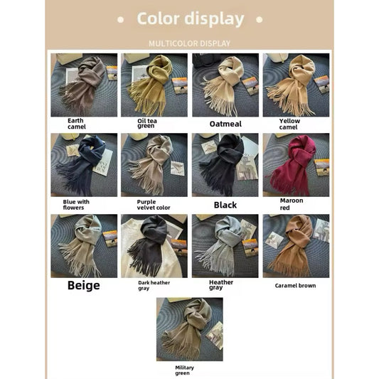 Fashion Design Blend Wool Scarf Women Embossed Simple Warm Muffler Female New Type Imitation Cashmere Thick Fringed Shawl Ladies Women Woollen