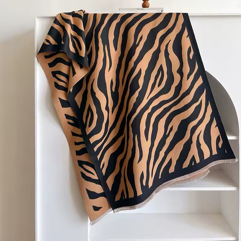 New Scarf Tiger Print Scarf Thickened Animal Print Warm Cashmere Scarves Luxury Pashmina Viscose Wool Fashion Shawl Women Allure UK