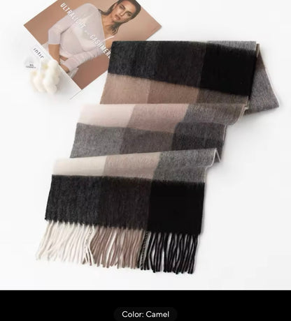 Autumn Winter Plaid Wool Scarf for Women Cashmere Shawl Warm Thickened Neckerchief Korean Versatile Wraps Fashion Tassel Scarves Women Checked Women Woollen