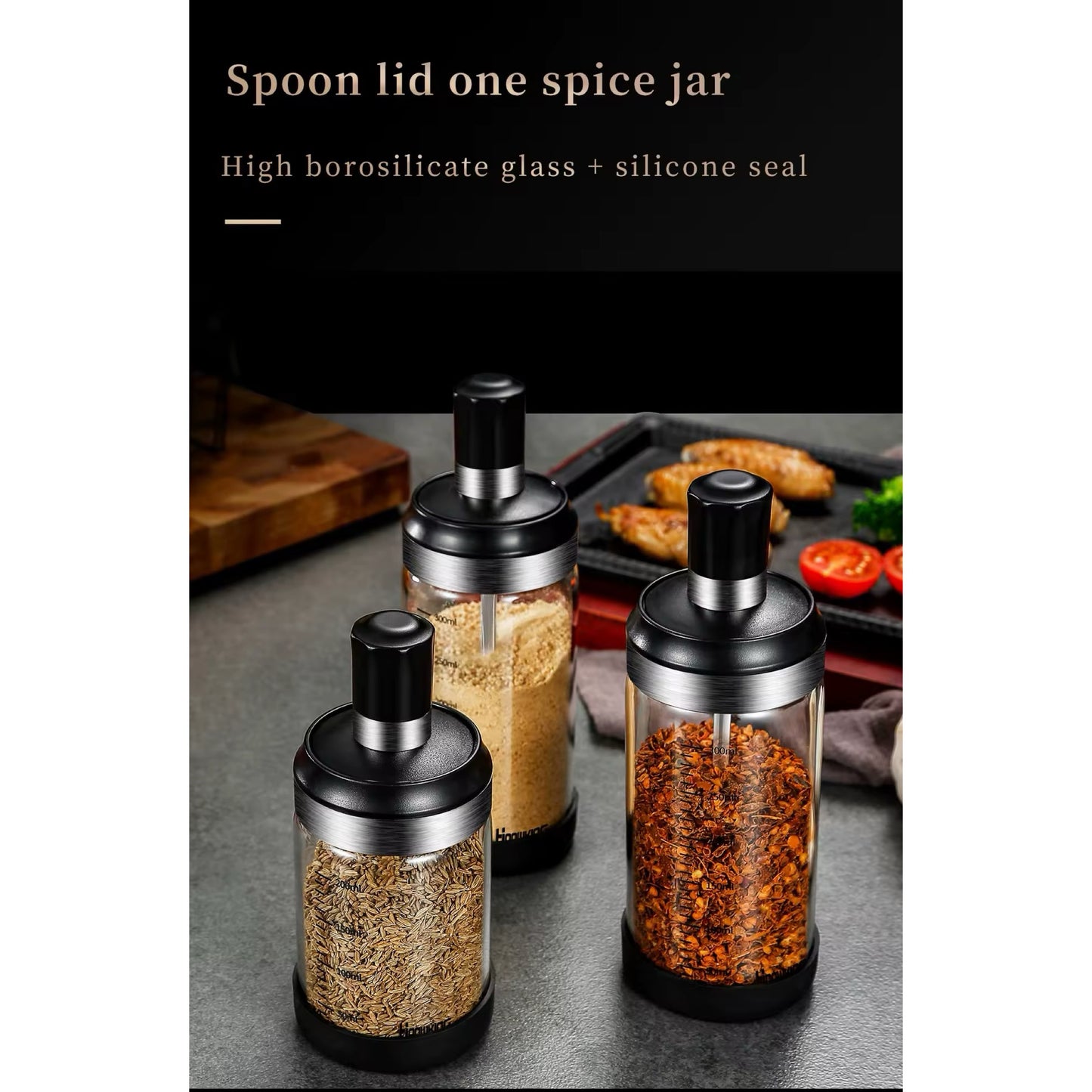 1pc Spice Jar Organizer Accessory Sugar Bowl Salt Shaker Seasoning Container Boxes With Spoons Storage Supplies Spice Boxes Kitchen Home