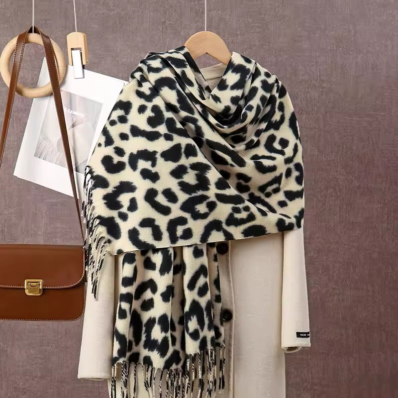 New Leopard Print Scarf Thickened Animal Cheetah Print Warm Cashmere Double Sided Scarves Luxury Pashmina Viscose Wool Fashion Shawl Women Allure UK