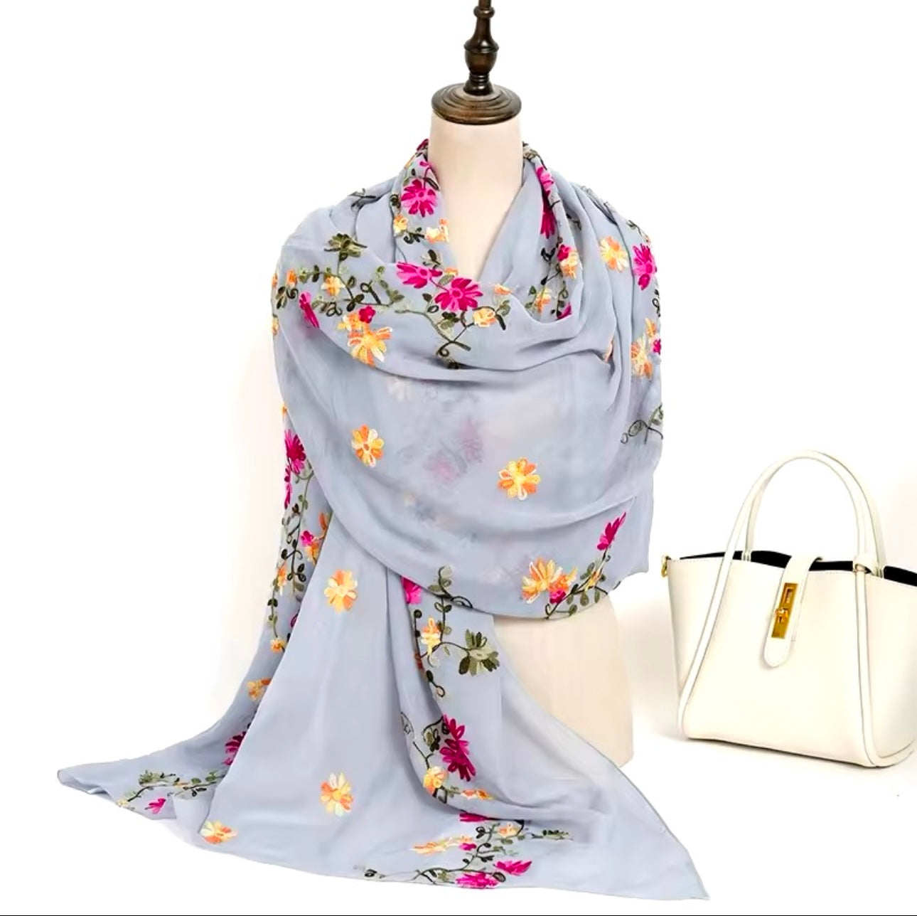 New Women Embroidered Scarf Elegant and Versatile for Women Embroidered Flower Long Summer Sunscreen Scarves Echarpe Shawl Large Wrap UK