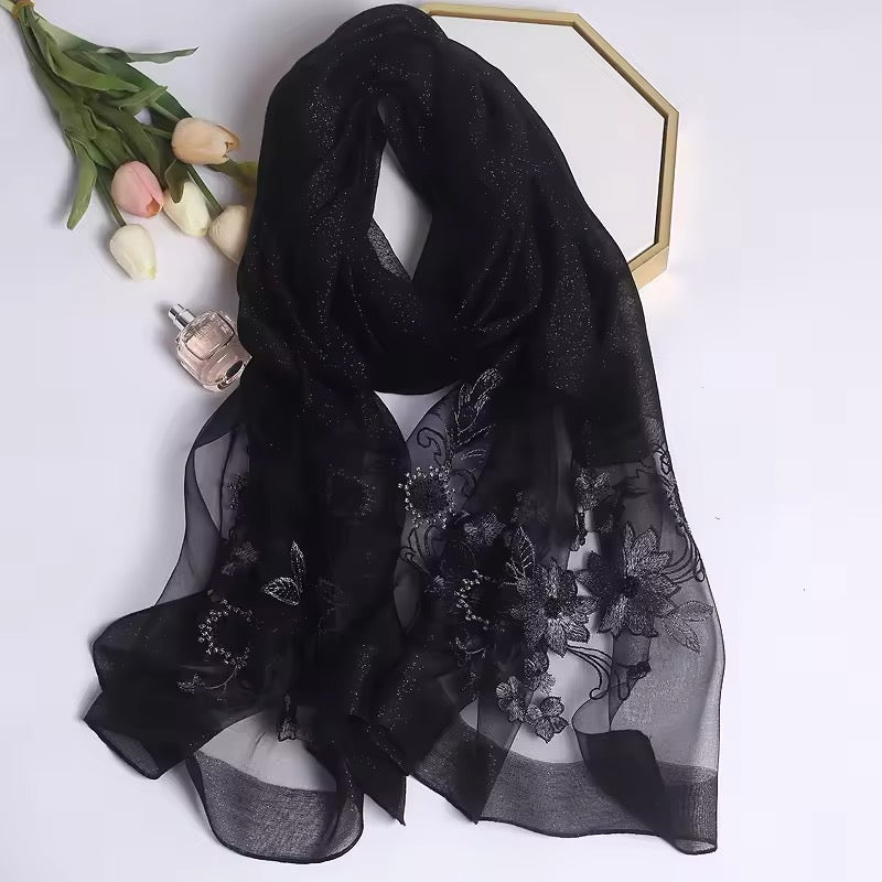 New Women Silk Satin Scarf Luxury Hijab Women Soft Embroidered Scarves Echarpe Shawl Large Wrap UK