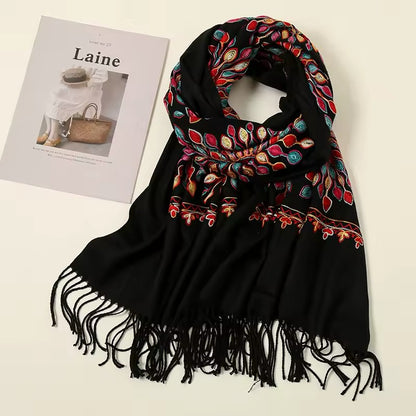 New Women Embroidered Scarf Elegant and Versatile for Women Floral Long Scarves Echarpe Shawl Large Wrap UK