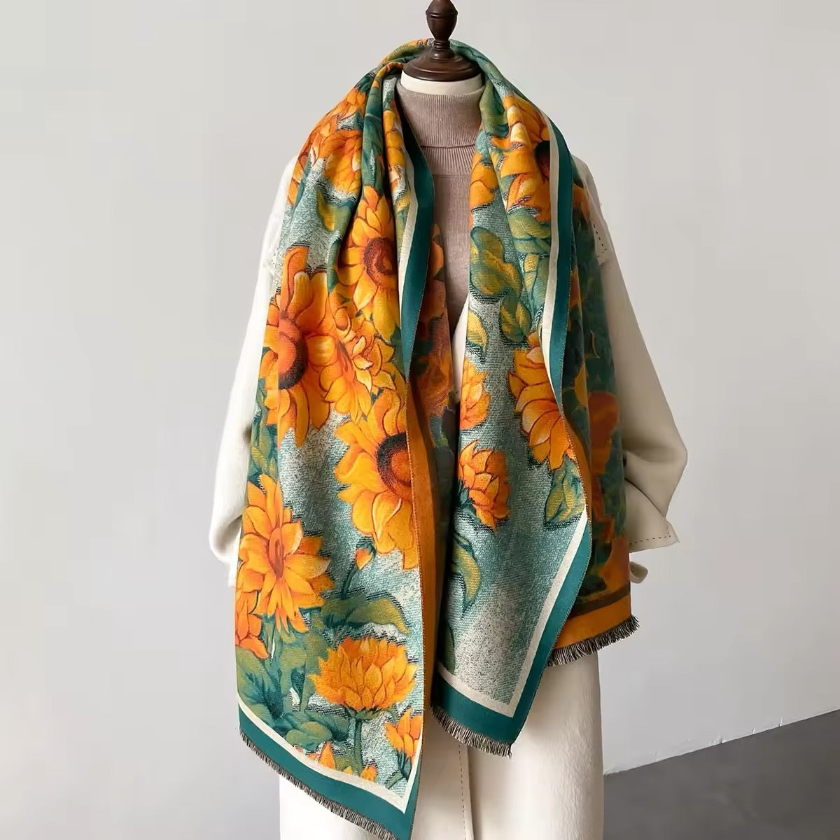 New Luxury Women Floral Double Sided Cashmere Touch Scarf - Warm Fringe Pashmina Shawl Bufanda UK