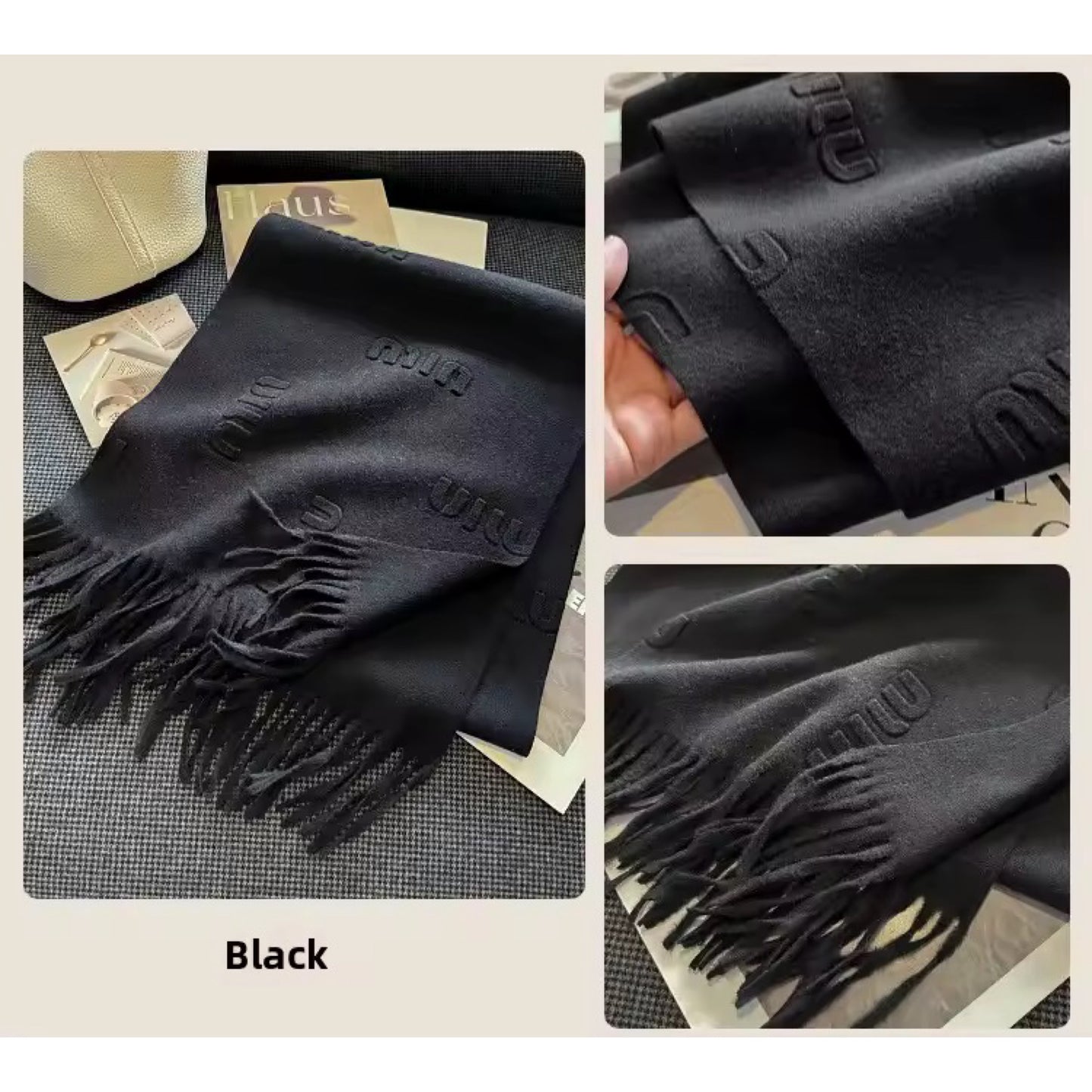 Fashion Design Blend Wool Scarf Women Embossed Simple Warm Muffler Female New Type Imitation Cashmere Thick Fringed Shawl Ladies Women Woollen