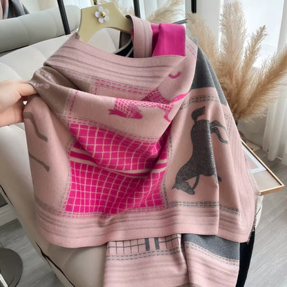 New Luxury Women Limited Edition Horse Design Cashmere Touch Scarf - Warm Fringe Pashmina Shawl Bufanda UK