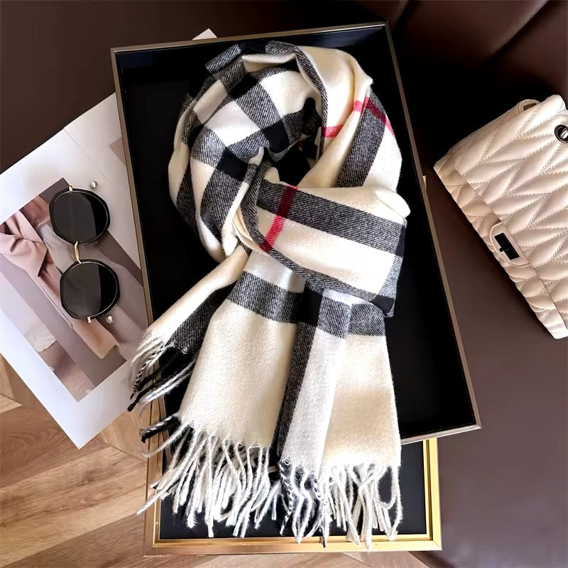 New Women Checked Pattern Cashmere Touch Scarf - Warm Fringe Pashmina Shawl Bufanda UK