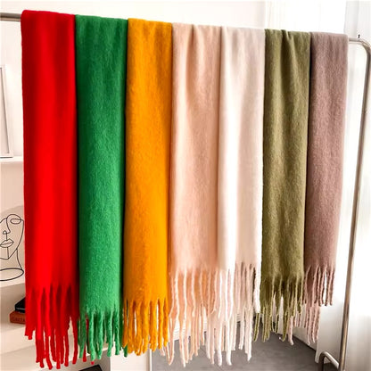 New Women Woollen Cashmere Touch Scarf for Women - Warm Fringe Pashmina Shawl Bufanda UK