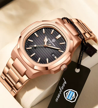 New POEDAGAR Luxury Watch Business Waterproof Male Clock Luminous Date Stainless Steel Square Quartz Male Watch