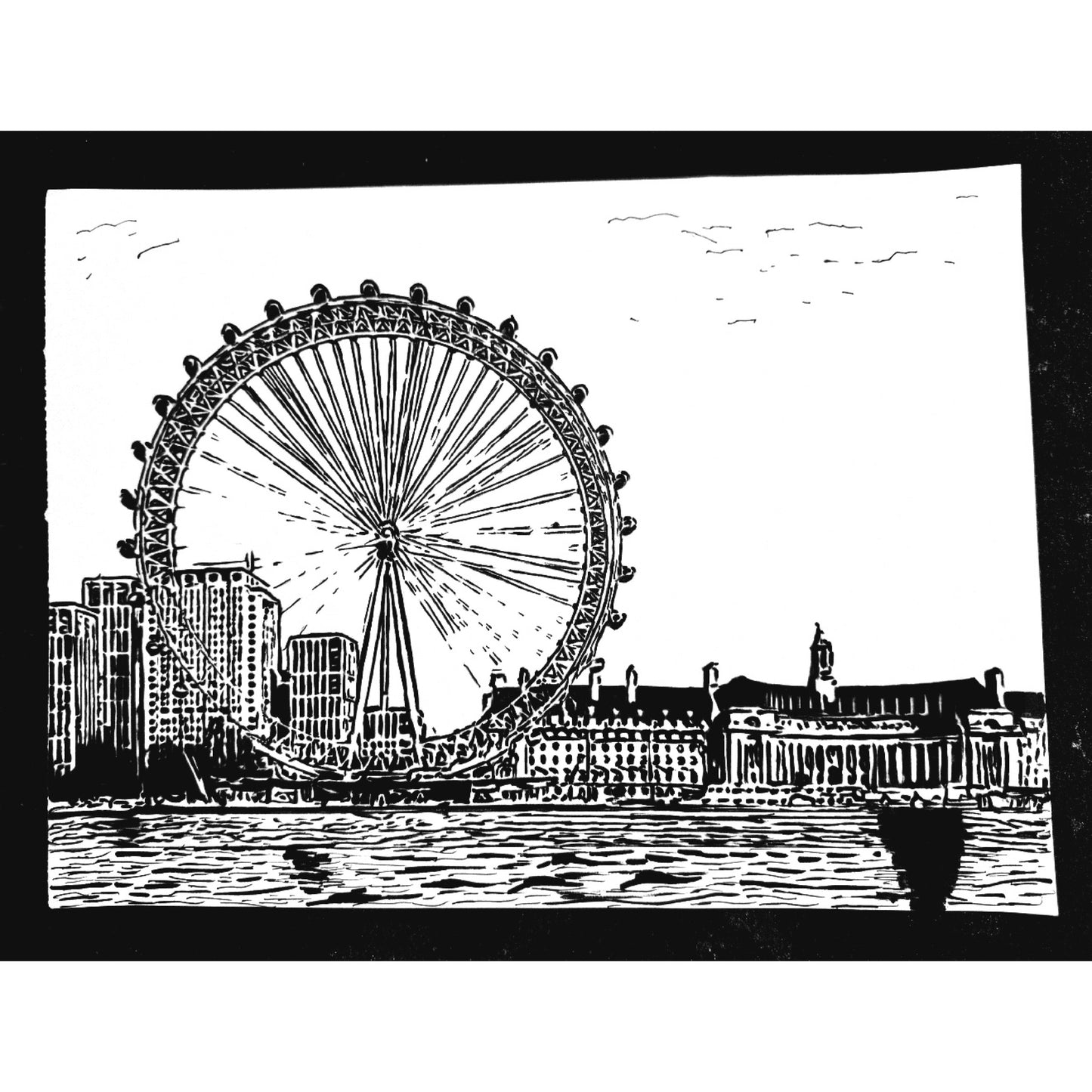 Original New Hand-Drawn London Eye Sketch on A4 or A4 Cartridge 130 gsm Paper (NO FRAME) - Limited Edition