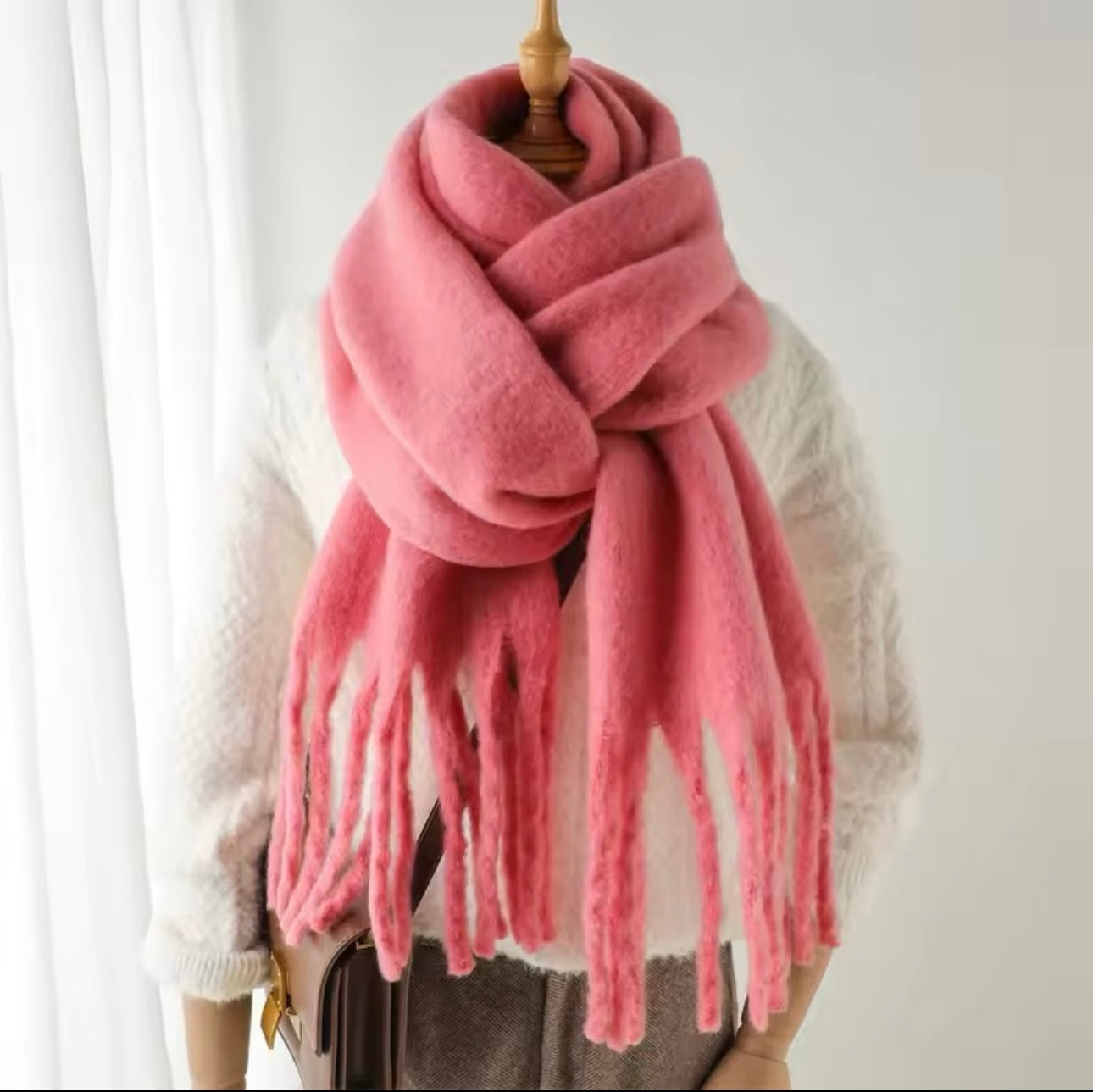 New Women Woollen Cashmere Touch Scarf for Women - Warm Fringe Pashmina Shawl Bufanda UK