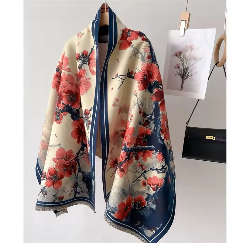 New Luxury Women Floral Double Sided Cashmere Touch Scarf - Warm Fringe Pashmina Shawl Bufanda UK