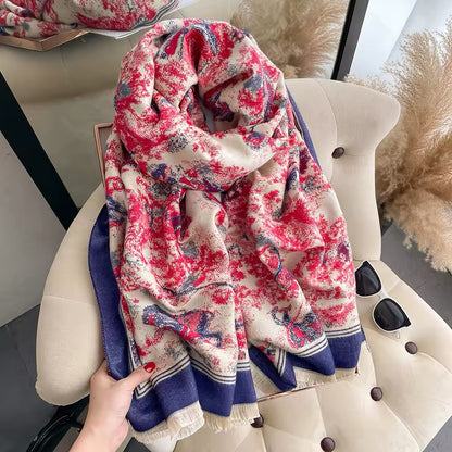 New Scarf Thickened Animal Forest & Women Floral Print Warm Cashmere Double Sided Scarves Luxury Pashmina Viscose Wool Fashion Shawl Women Allure UK