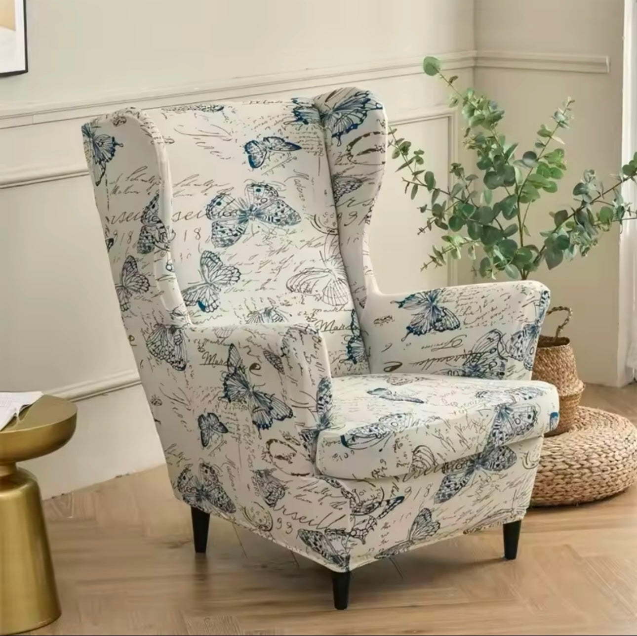 Leaves Wing Chair Cover Stretch Spandex Armchair Covers Nordic Ottoman Cover Removable Sofa Slipcovers With Seat Cushion Covers Home Beddings