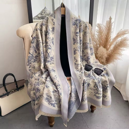 New Scarf Thickened Animal Forest & Women Floral Print Warm Cashmere Double Sided Scarves Luxury Pashmina Viscose Wool Fashion Shawl Women Allure UK