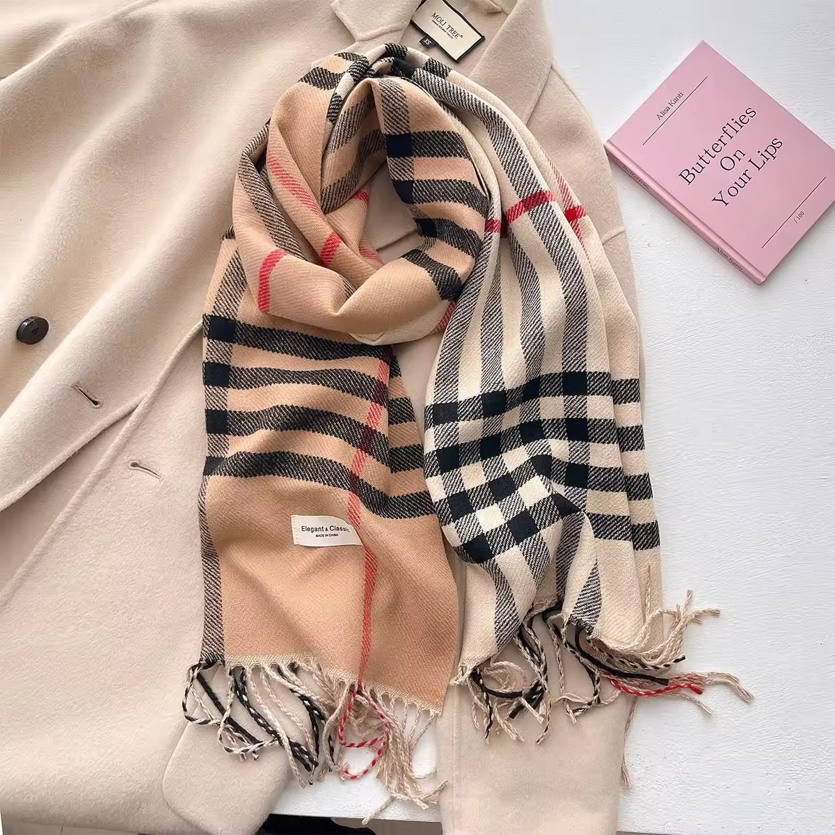 New Women Checked Pattern Cashmere Touch Scarf - Warm Fringe Pashmina Male Shawl Bufanda UK