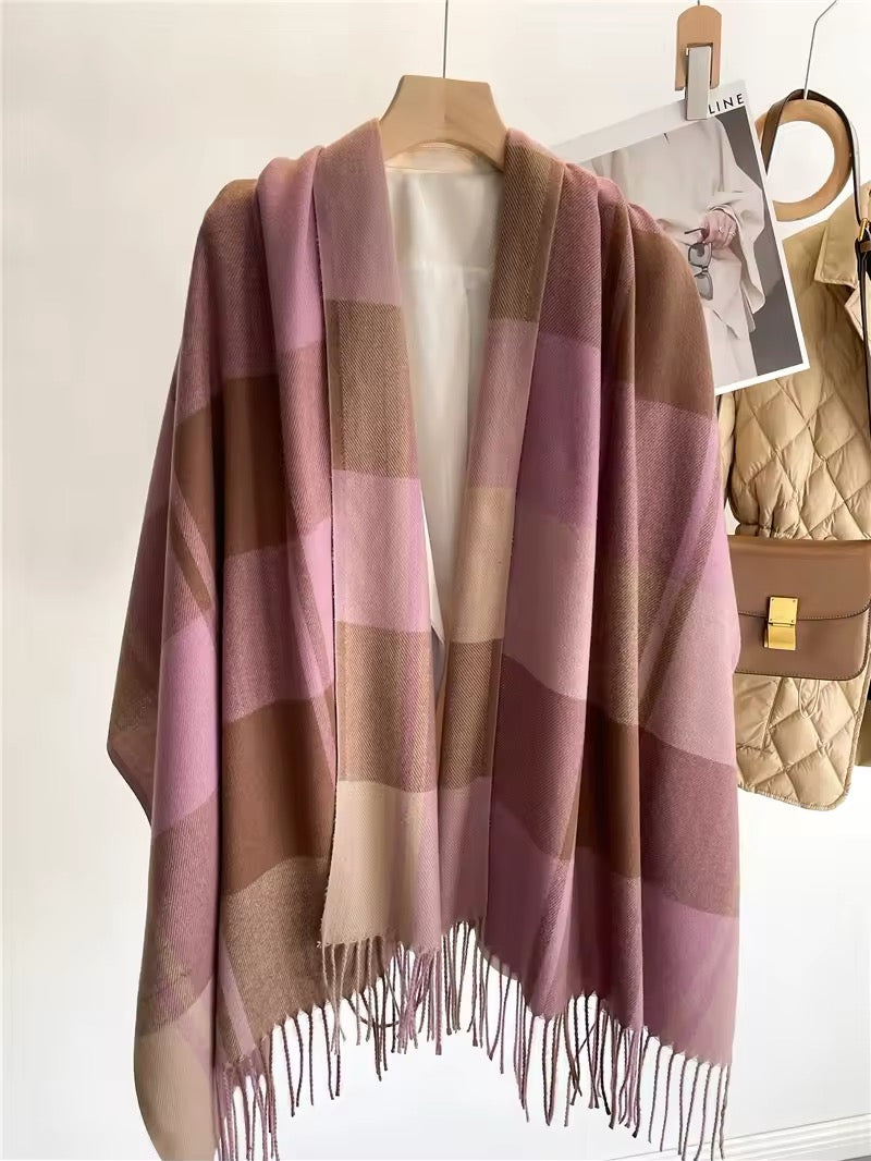 New Women Checked Pattern Cashmere Touch Scarf - Warm Fringe Pashmina Shawl Bufanda UK