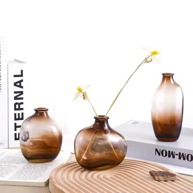 Retro Glass Flower Vase Home Decoration Plant Flowers Bottle Decorative Vase Office Desk Ornament Vase Decoration Home Decor